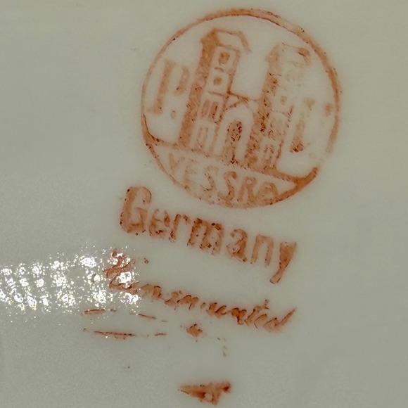 PV Vessra Germany Porcelain Oval Serving Bread Dish Gold Trim Handles art deco - Picture 3 of 9